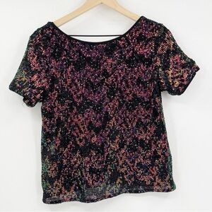 Sanctuary Multicolor Sequin Scoop Back Short Sleeve Top Size S Evening Event